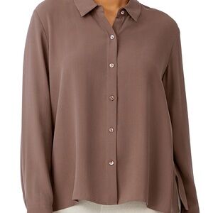 Eileen Fisher Classic Collar Easy Silk Button Up Shirt